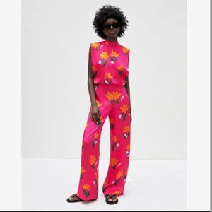 NWOT Zara Hot Pink Floral Jumpsuit
